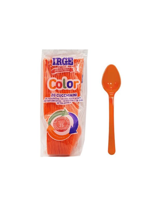Irge Cucchiaini Plastica Colorata Arancio 20Pz - Casabalò