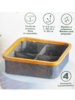 Scatola Bambu e poliestere Grigio 30x30xH9,5cm Per riordinare l'armadio - immagine 3